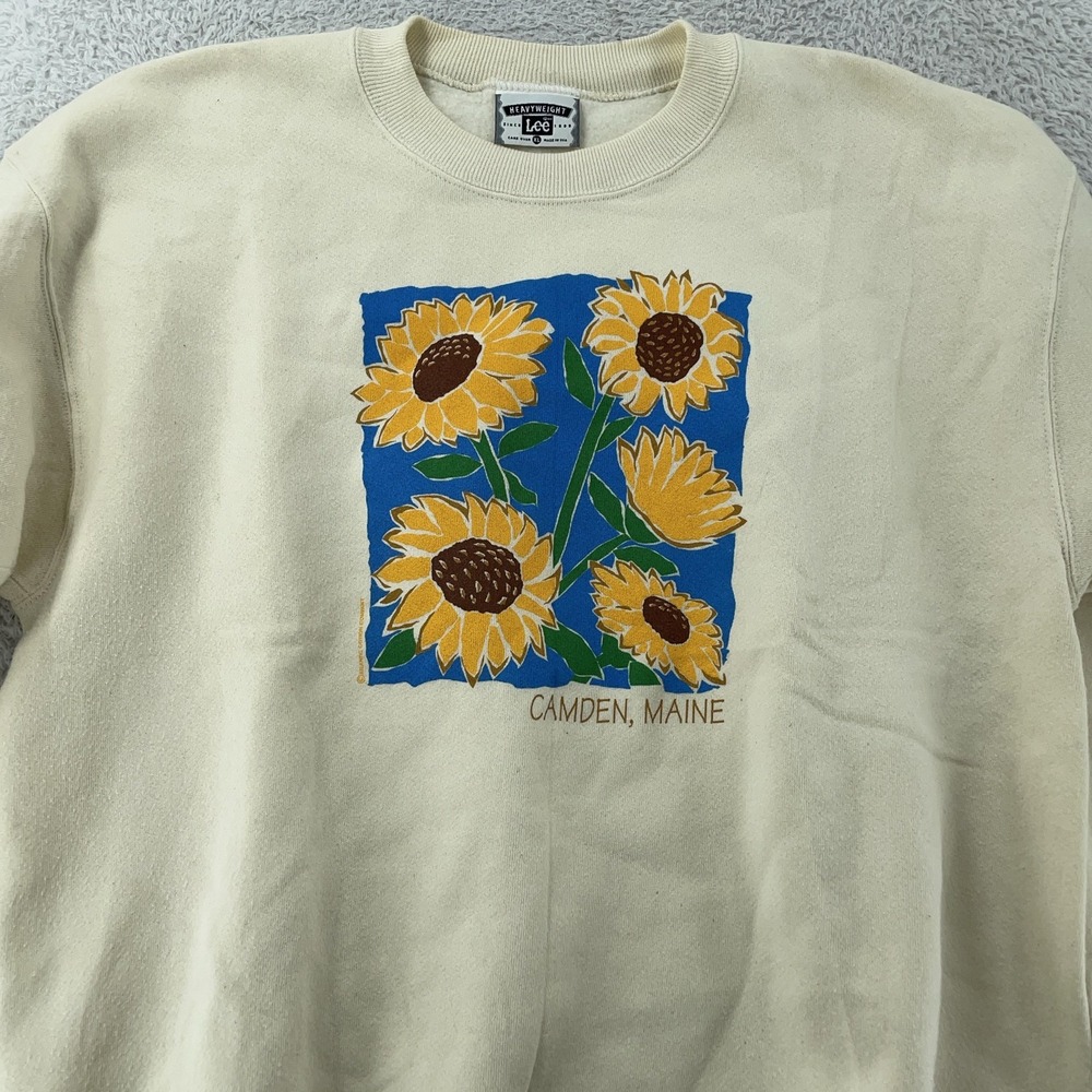 Vintage Sunflower Camden Maine Sweatshirt Mens Large Off-White Made USA 90s